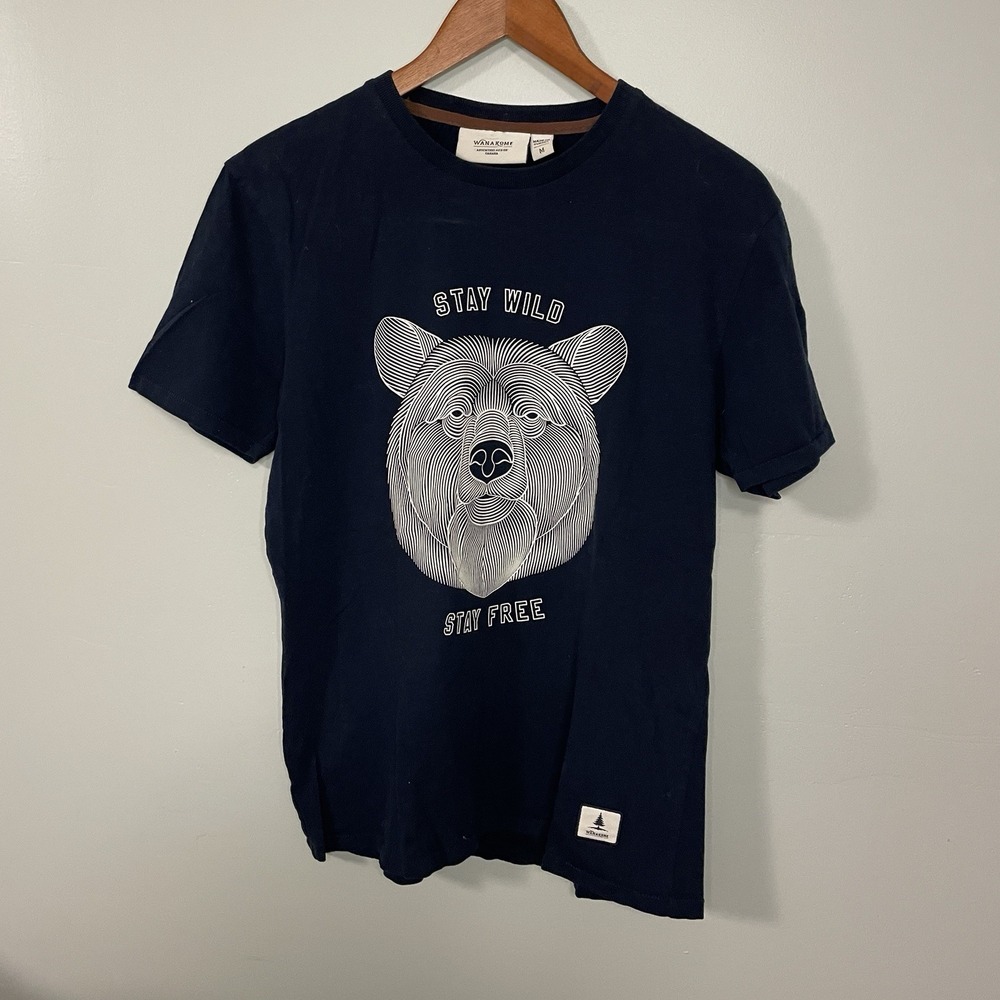 WanaKome Navy Bear Adventure T-Shirt Woman M Stay‎ Wild Stay Free
